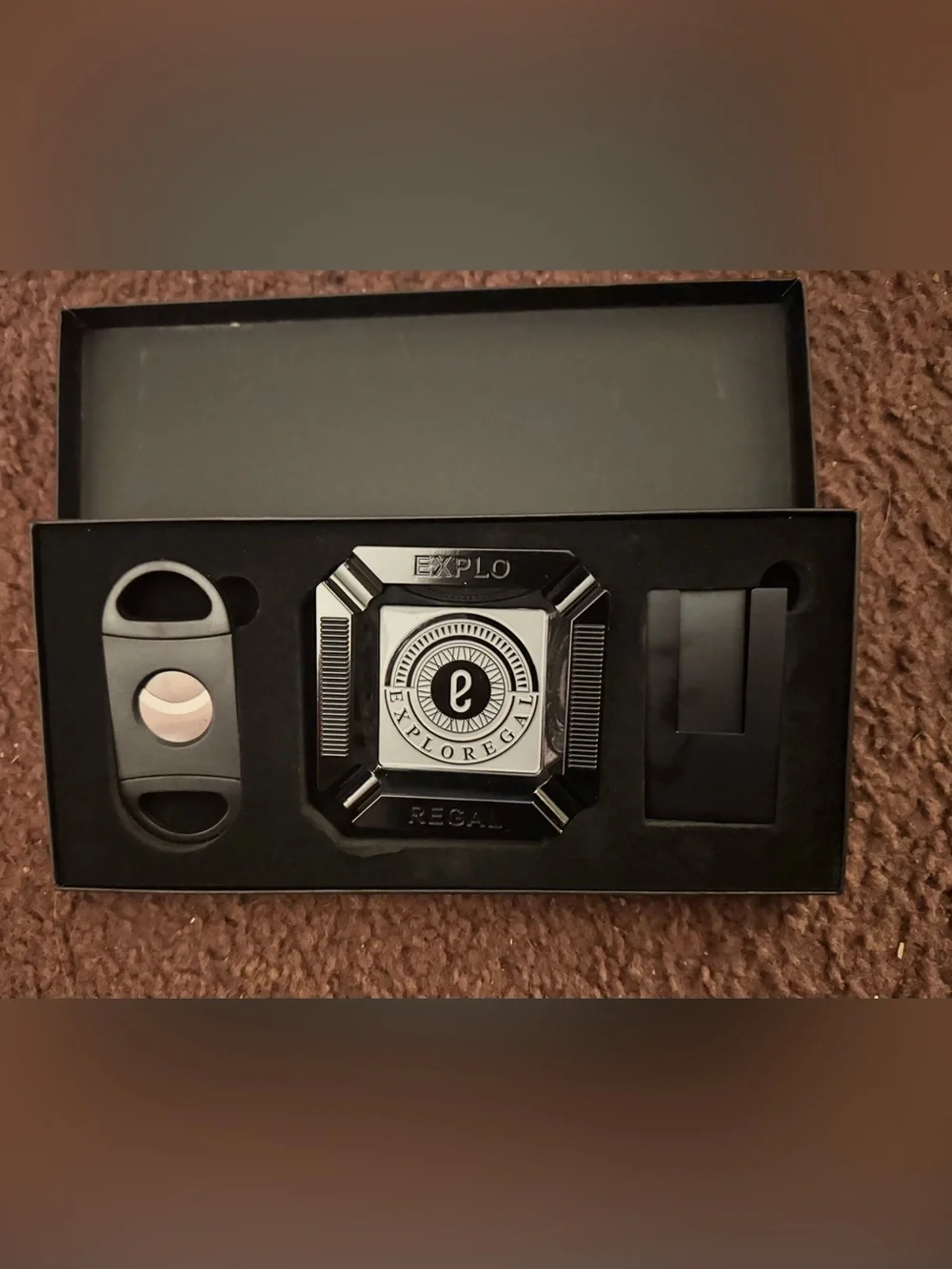 Regal Black Cigar Ashtray and Cutter Gift Set